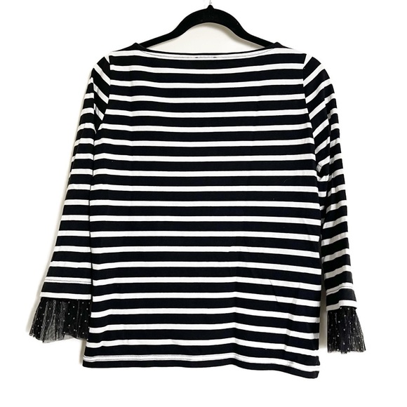 J CREW Women's Tulle Cuffed Stripe Black White Top - XXS - Picture 5 of 11